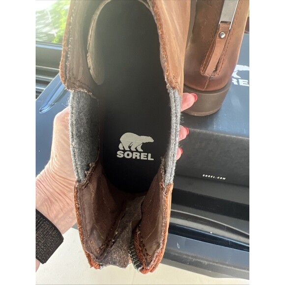 New Sorel Emelie II Chelsea Heel Zip Boots Size 6.5 Dark Amber Tobacco Women - Picture 5 of 7